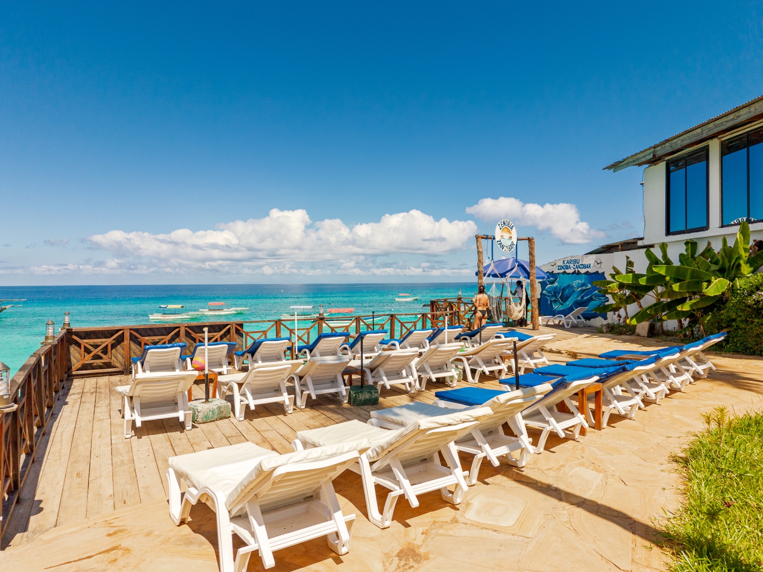 Sun loungers overlooking the ocean