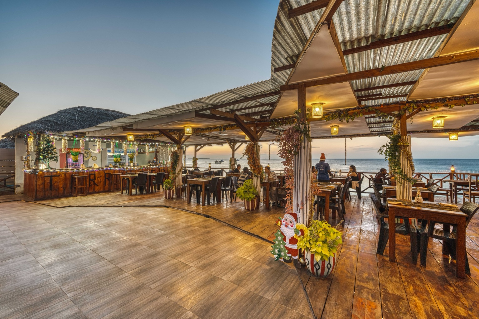 The restaurant terrace at dusk